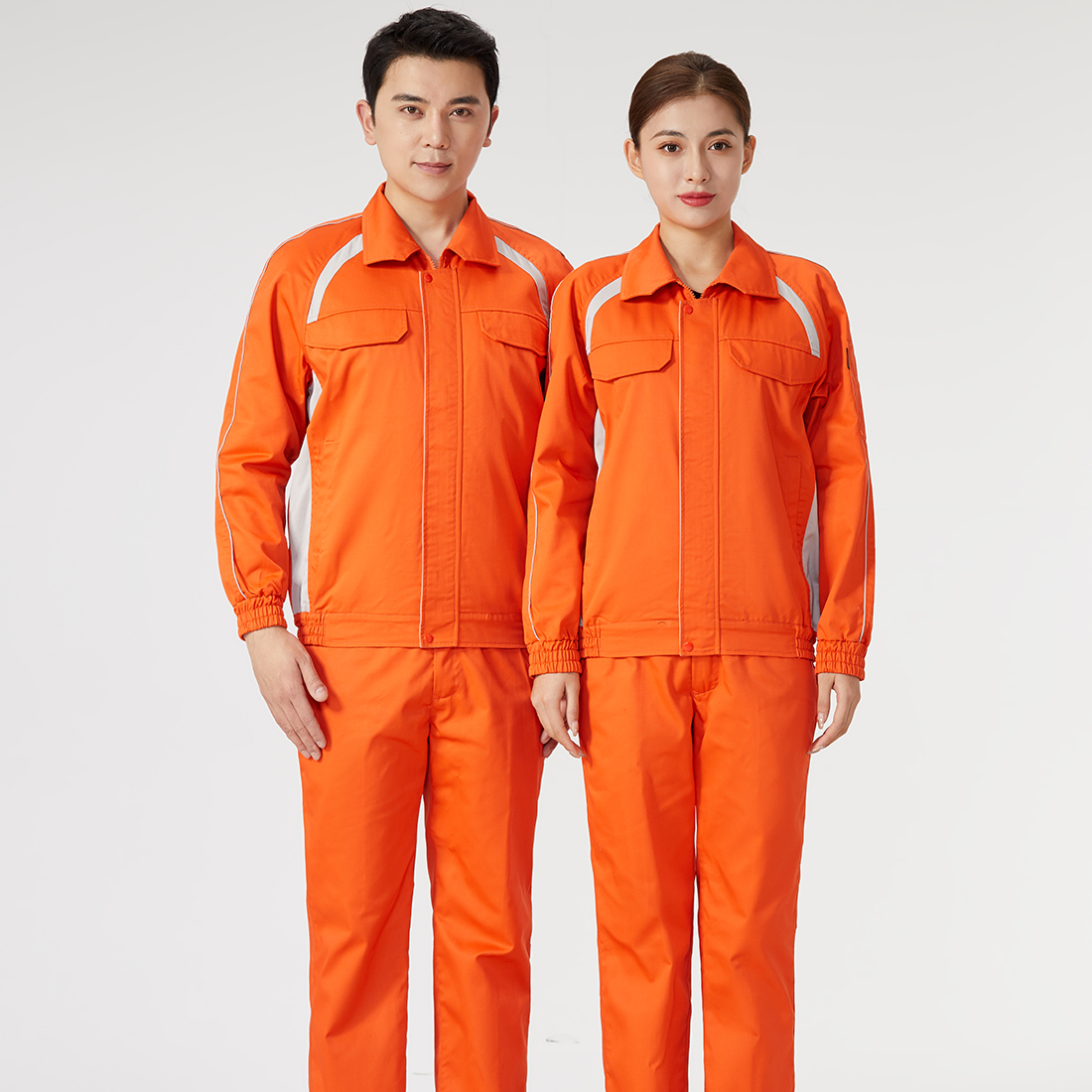 橘色拼浅灰色工作服AC2204-3